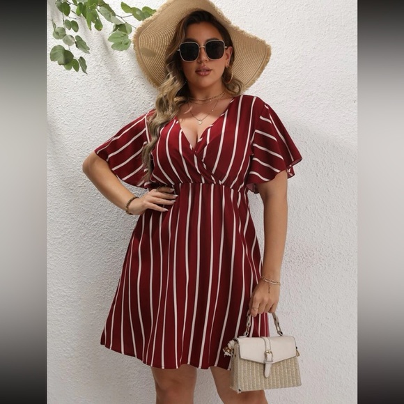 SHEIN Maroon and White Striped Dress - Picture 1 of 7
